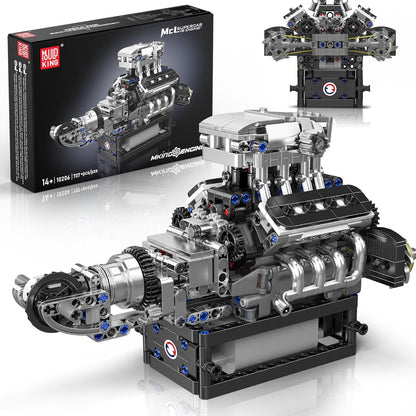 Brick-built V8 engine model with stick shift and motor – view 6