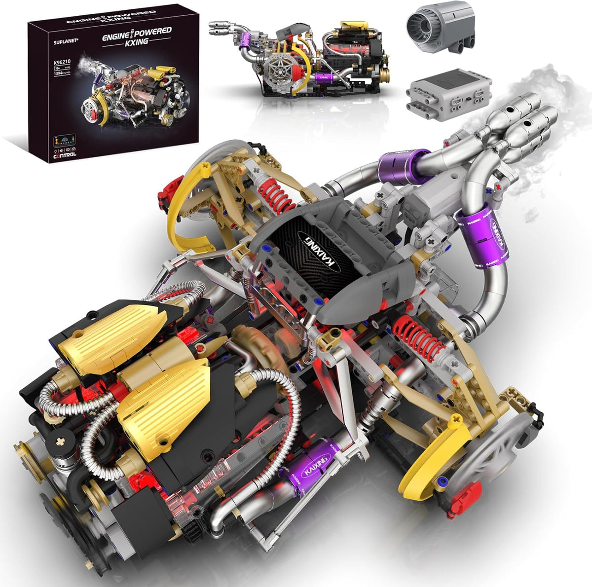 Brick-built eight-cylinder engine model with exposed cylinders on a desk