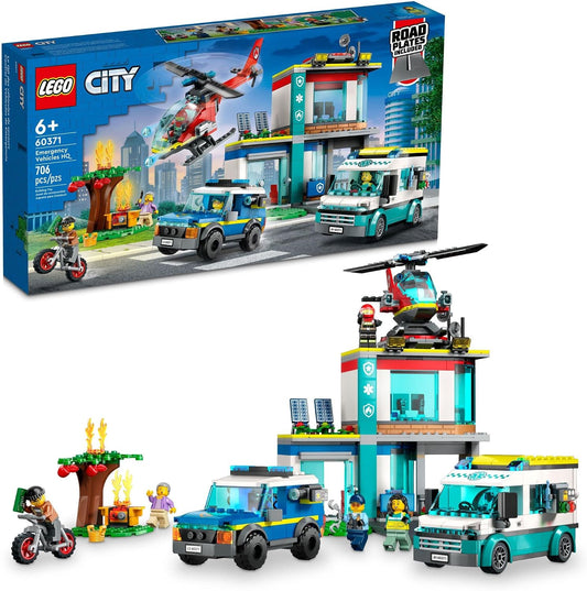 Built emergency HQ with fire helicopter, police SUV, ambulance and figures