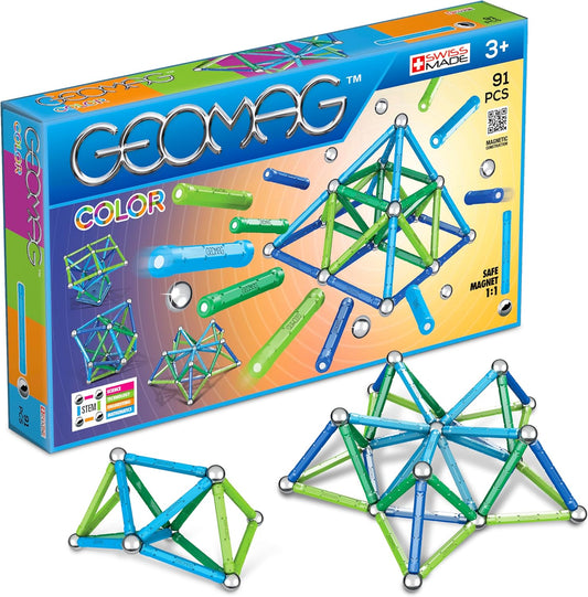 Colorful magnetic rods joined with steel spheres forming a 3D geometric structure