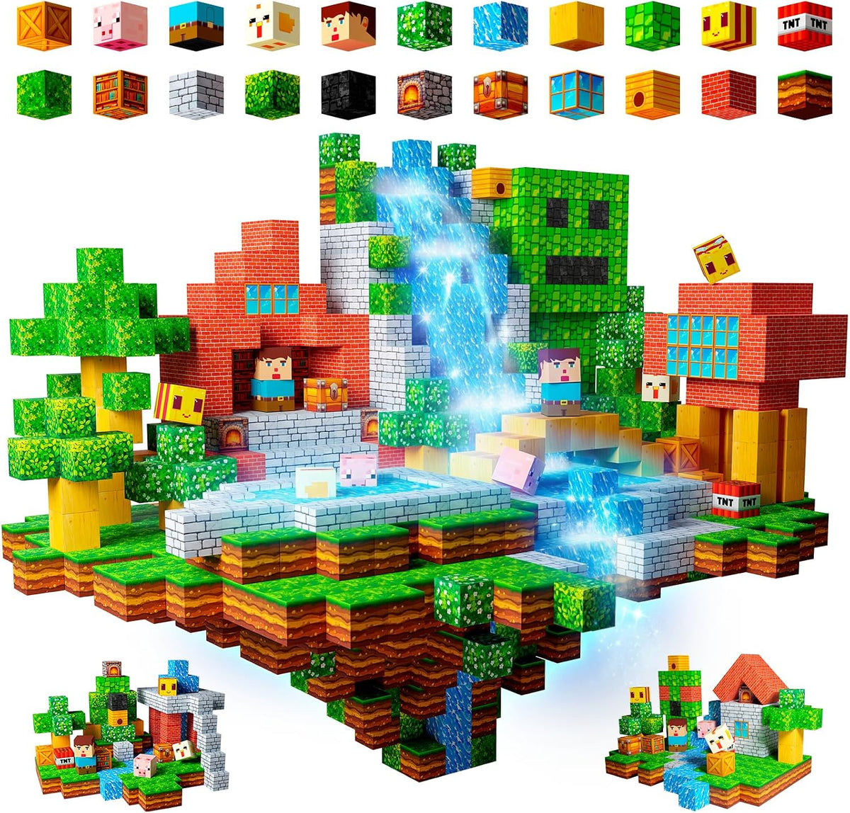 Magnetic 0.8-inch cube blocks built into a lava dig scene – view 2