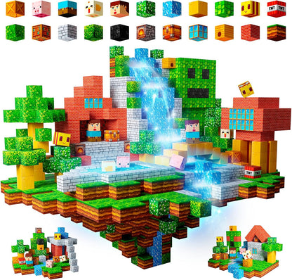Magnetic 0.8-inch cube blocks built into a lava dig scene – view 2