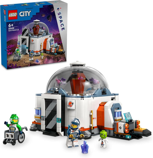 Brick-built space science lab with modules, equipment and astronaut figures