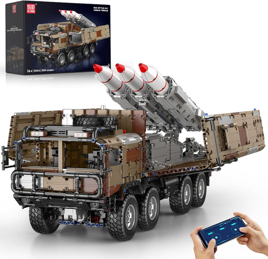 Built 8x4 military missile transport truck brick model with missile on the bed