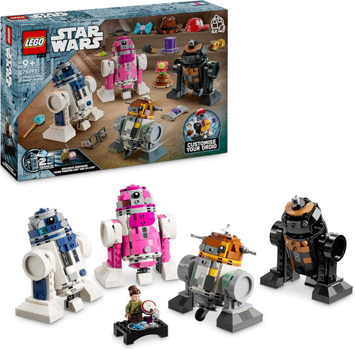 Assorted brick-built sci-fi robot droids made from one creative set