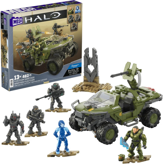 Brick-built sci-fi off-road ATV with suspension and micro action figures
