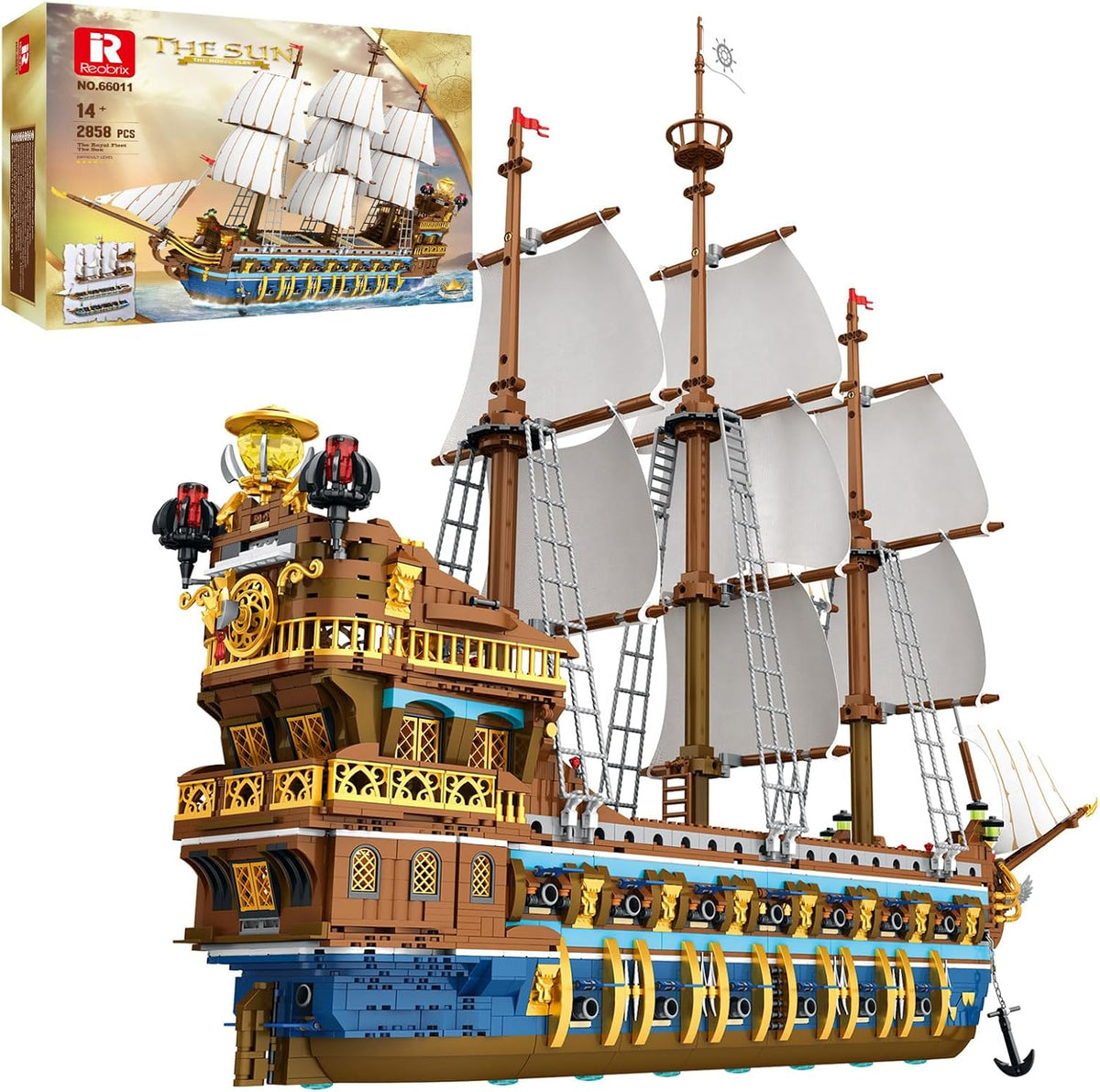 Large brick-built royal pirate ship with masts and sails