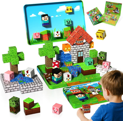 Magnetic cube blocks built into a small glowing house – view 8