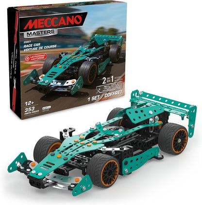 Metal construction kit rally car with silver beams, rugged tires and electric motor – view 3