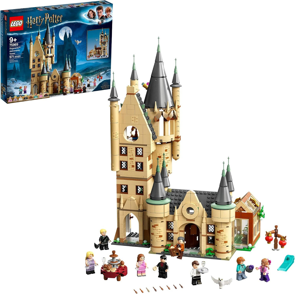 Tall brick-built wizard castle tower with telescope, dormitory and classroom – view 2