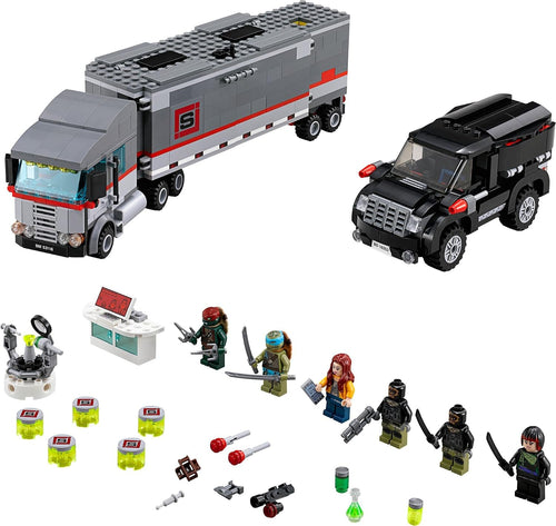 Built big rig truck with mobile lab and pursuing SUV in snow
