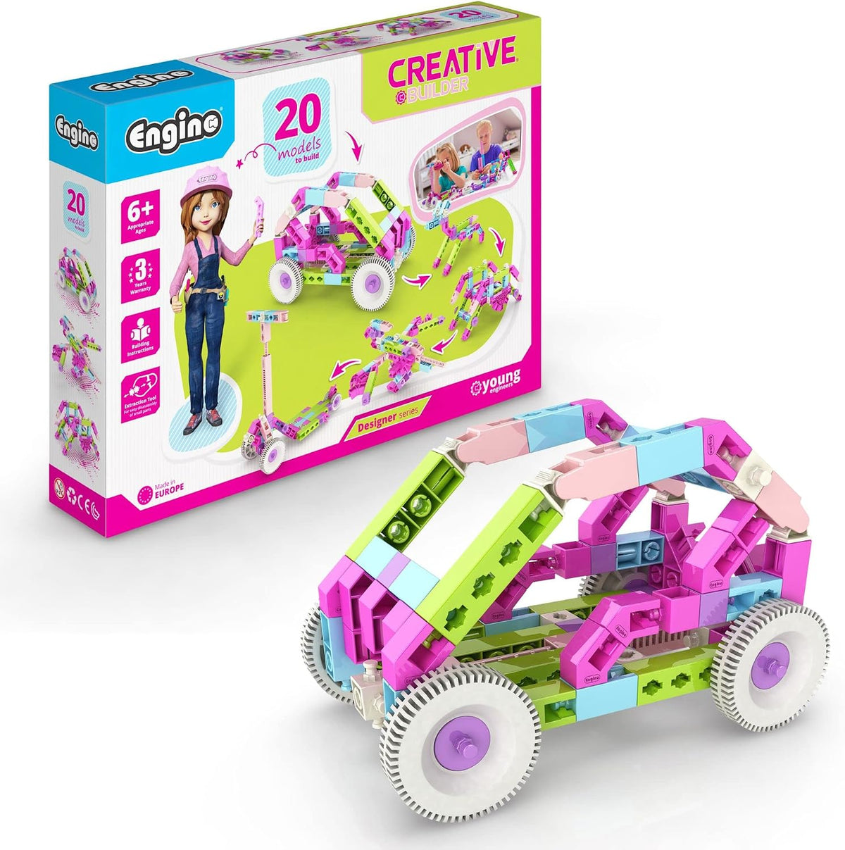 Colorful motorized toy vehicle built from snap construction parts – view 4