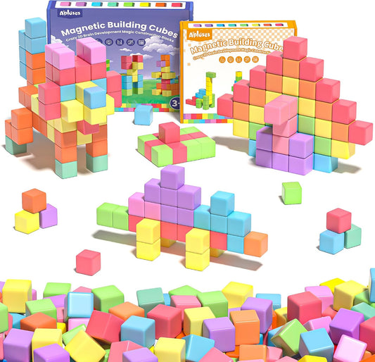 Brightly colored magnetic construction cubes built into a 3D shape