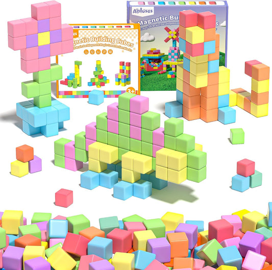 Bright magnetic blocks stacked into a large colorful 3D structure