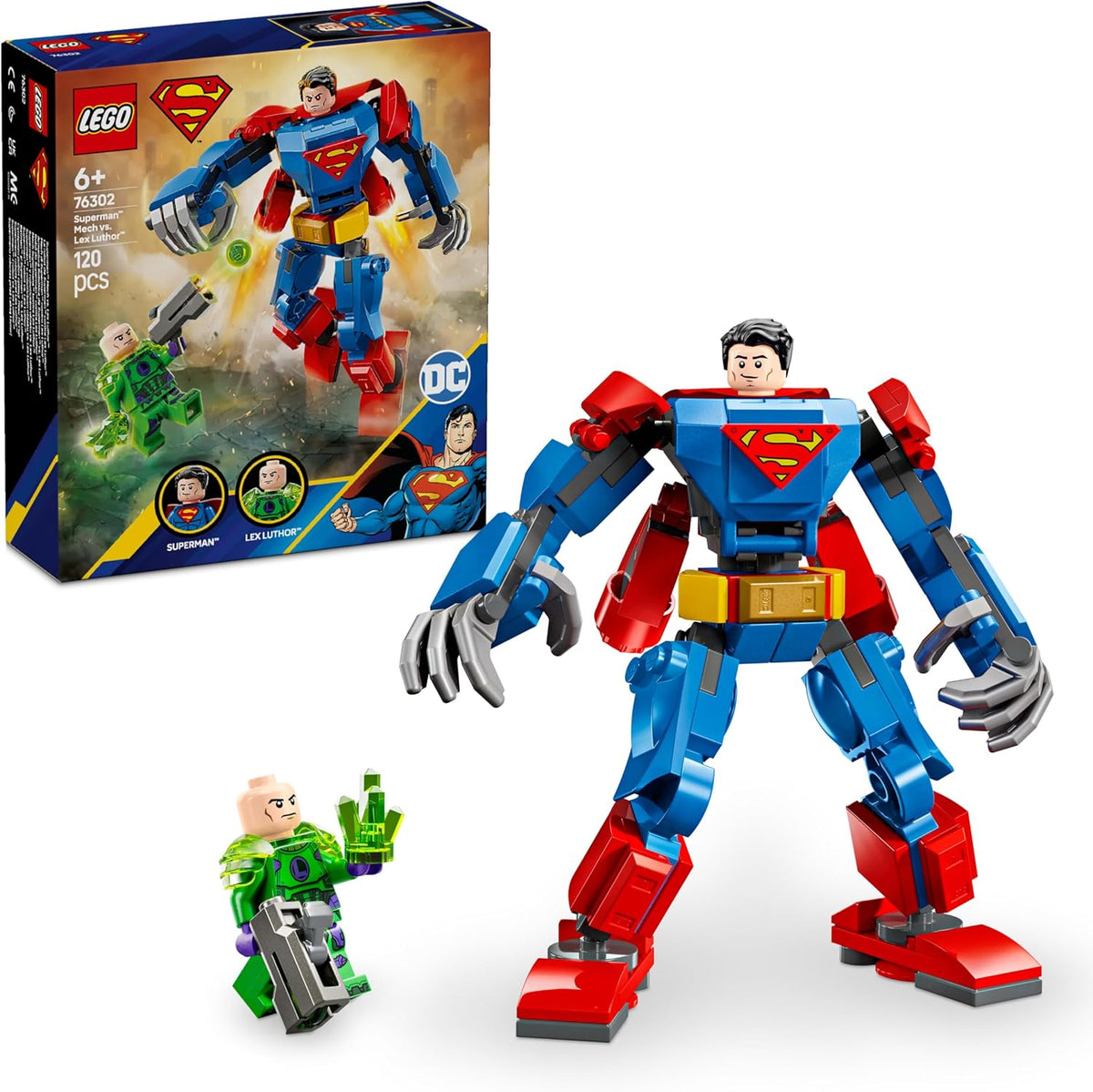 Brick-built armored patrol vehicle with a masked hero figure and spotlight tower – view 5
