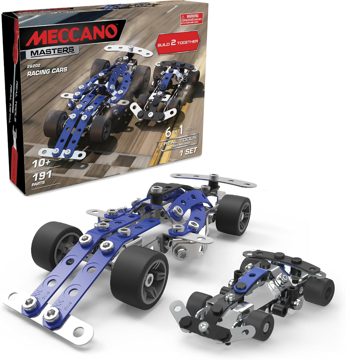 Metal construction kit rally car with silver beams, rugged tires and electric motor – view 4