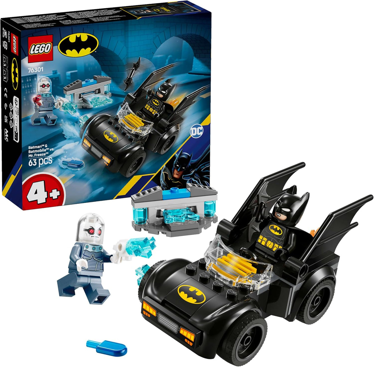 Brick-built armored patrol vehicle with a masked hero figure and spotlight tower – view 2
