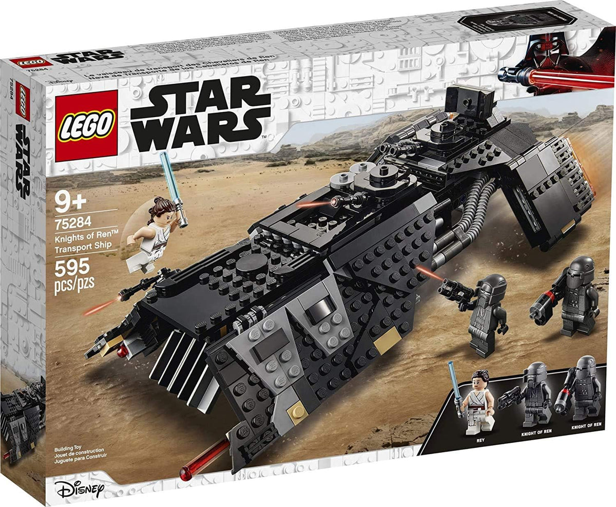 Black brick transport spaceship with open cockpit and knight figures
