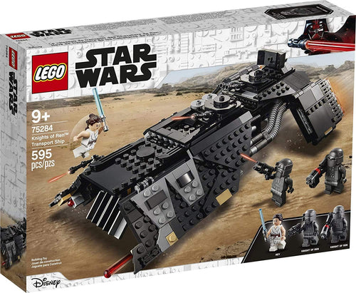 Black brick transport spaceship with open cockpit and knight figures