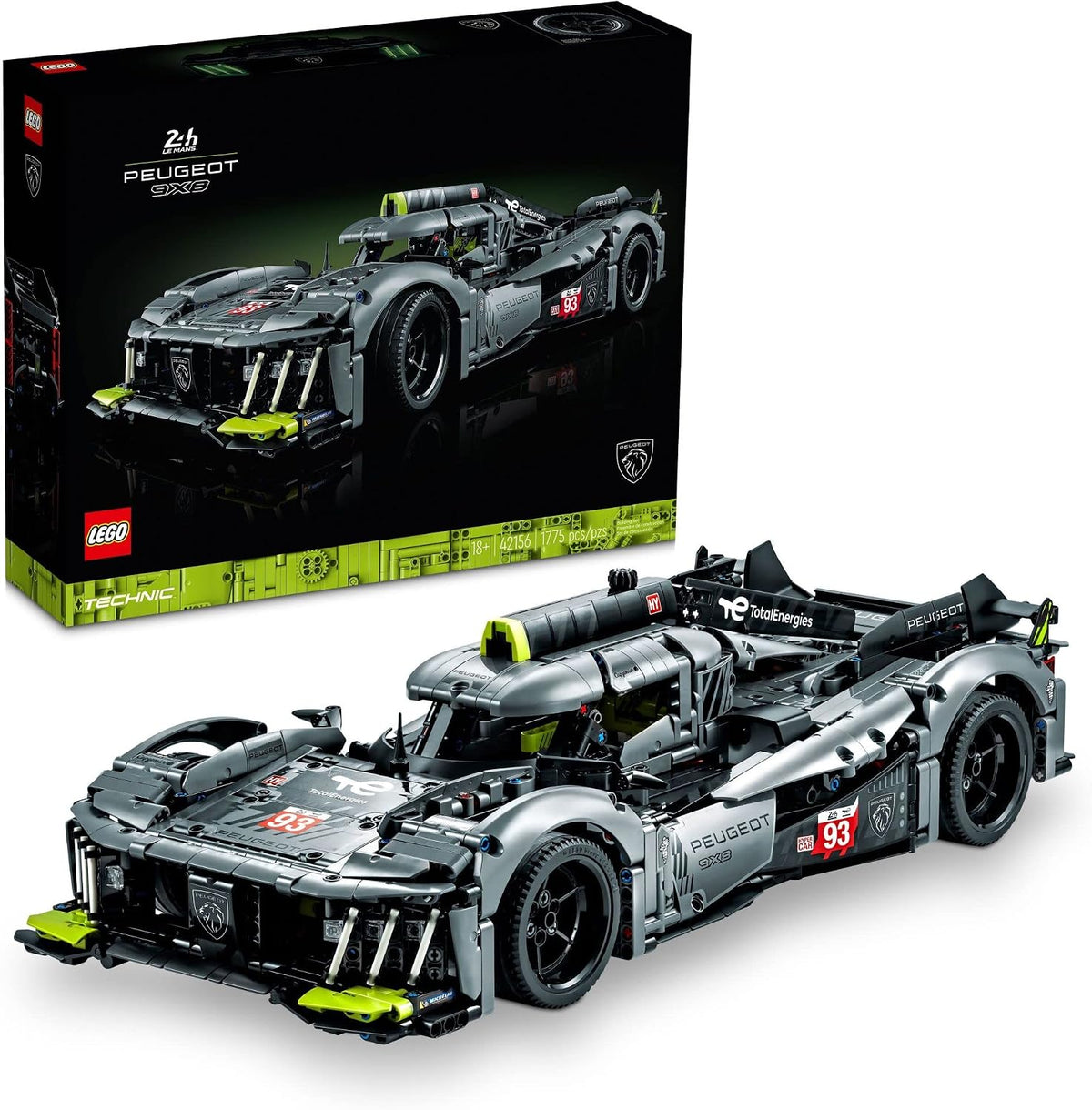 Built 1:10 hybrid endurance race hypercar brick model with glowing details