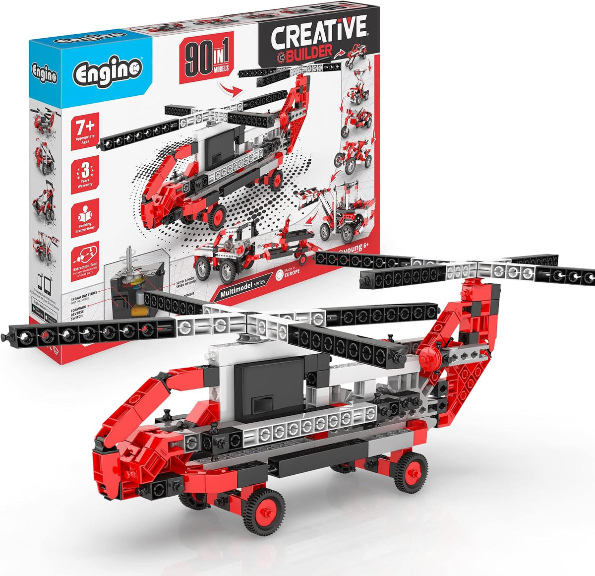 Built motorized toy vehicle model from snap-together construction parts – view 4