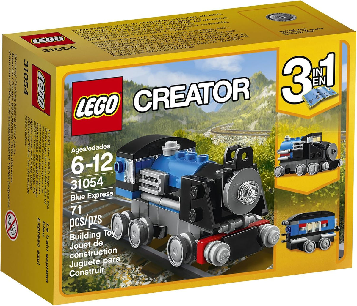 Small blue and black brick tank engine locomotive with six wheels