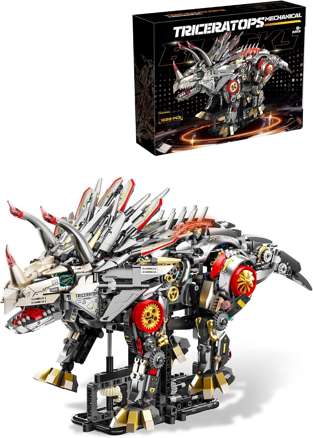 Brick-built mechanical octopus with glowing LED lights and jointed tentacles – view 2