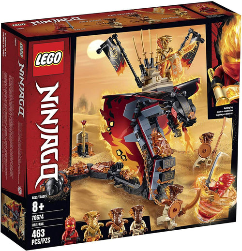Giant fire snake brick model with throne facing ninja minifigures