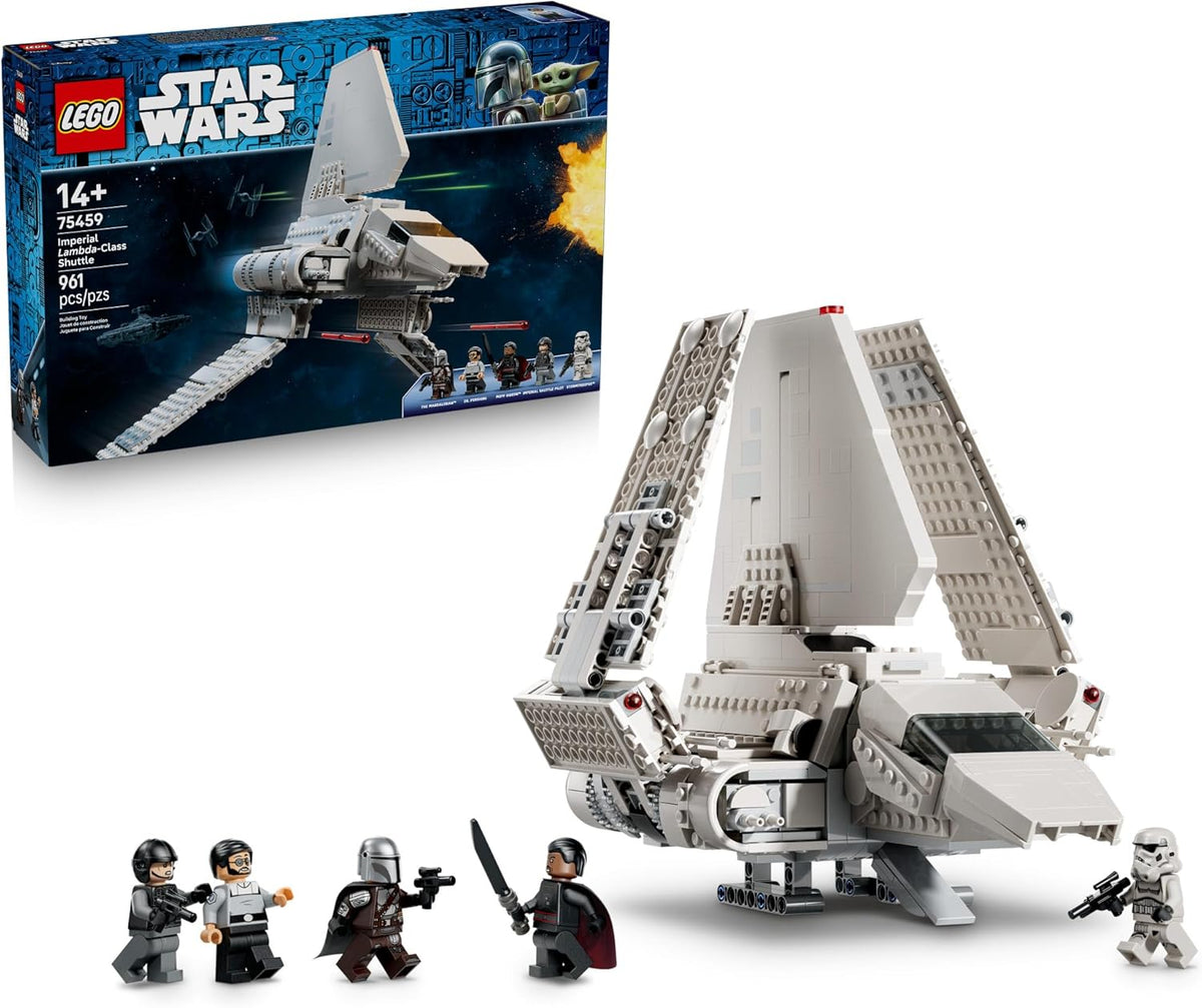 Brick-built tri-wing space shuttle with wings folded down for flight