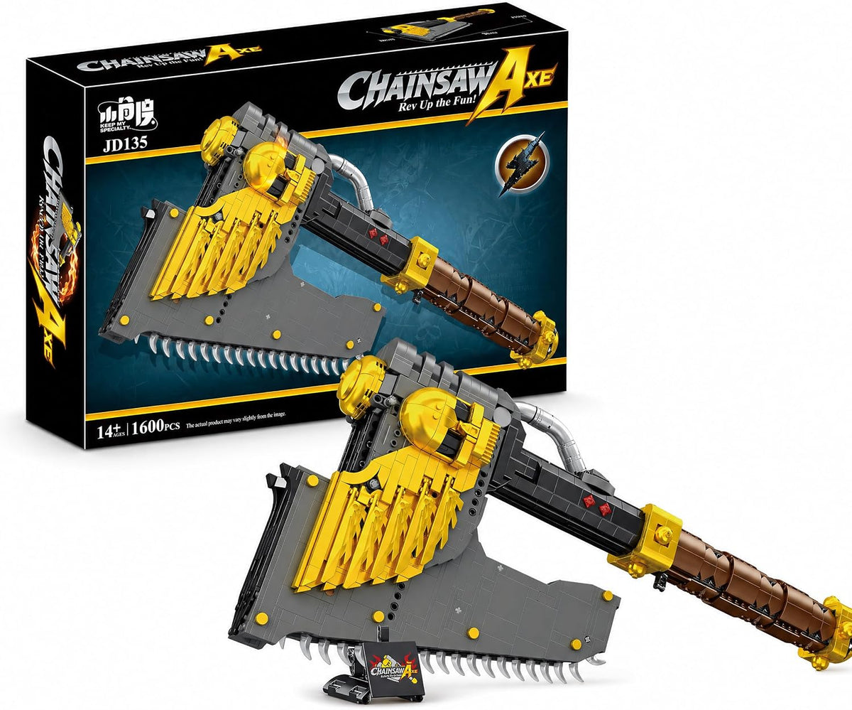 Large motorized chainsaw axe brick model