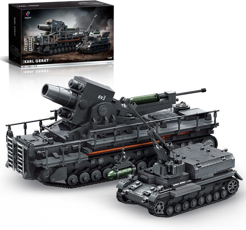 Built tracked heavy siege mortar tank brick model with massive barrel