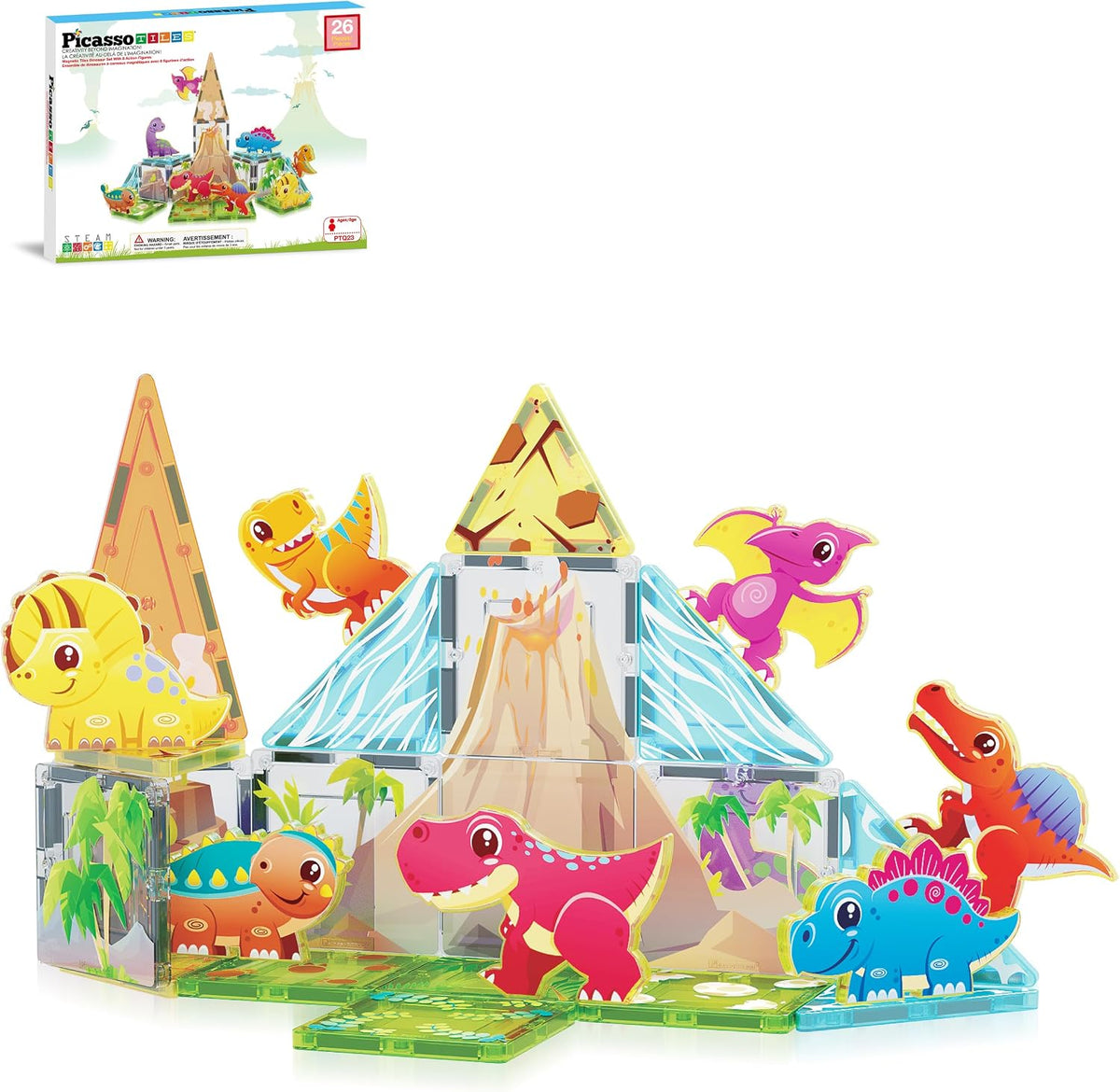Colorful magnetic tiles built into an enclosure with safari animal figures – view 5