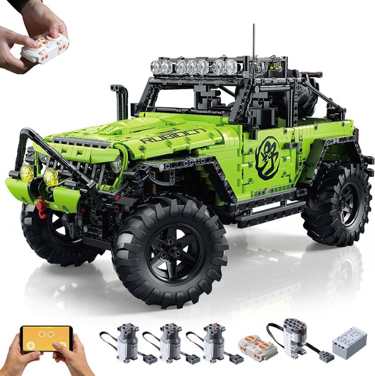 Built 1:8 scale remote control off-road truck brick model with large tires