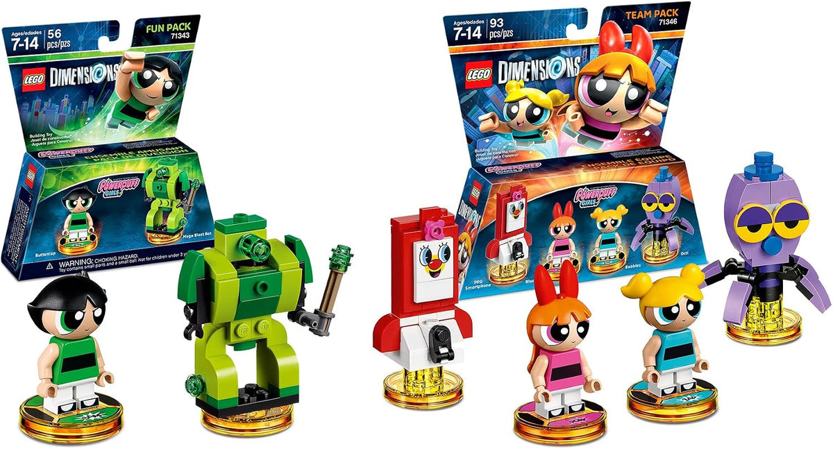 Three small superpowered sister figures with a buildable robot and phone