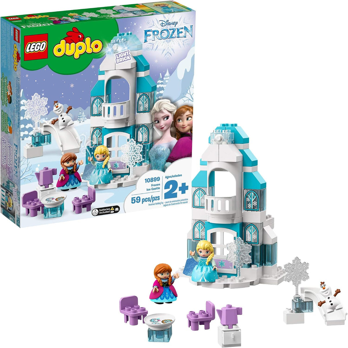 Large-brick ice castle with light brick, slide and princess figures