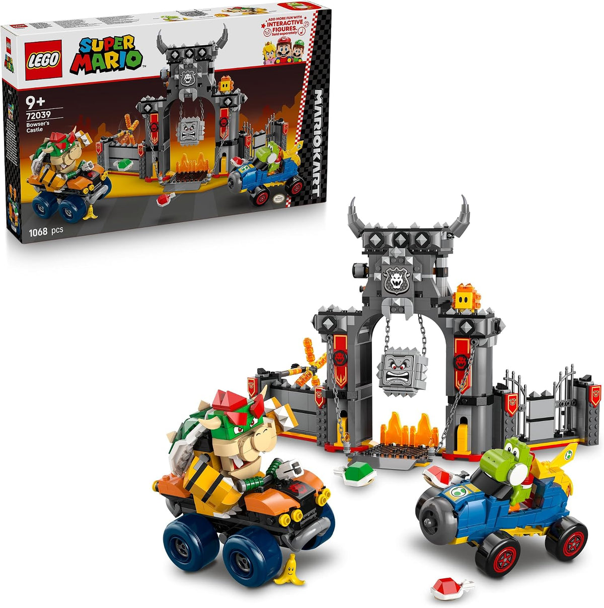 Built platform adventure course with interactive hero figure, start pipe and goal pole – view 3