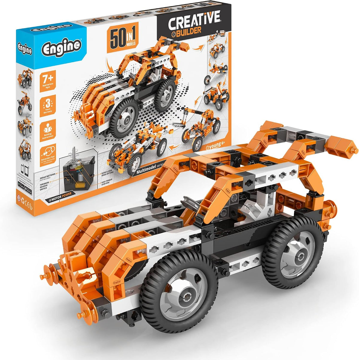 Built motorized toy vehicle model from snap-together construction parts – view 5