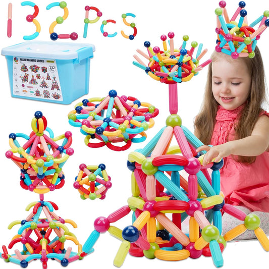 3D frame structure built from colorful magnetic sticks and balls