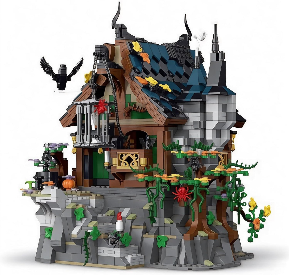 Spooky modular witch house brick building with Halloween details