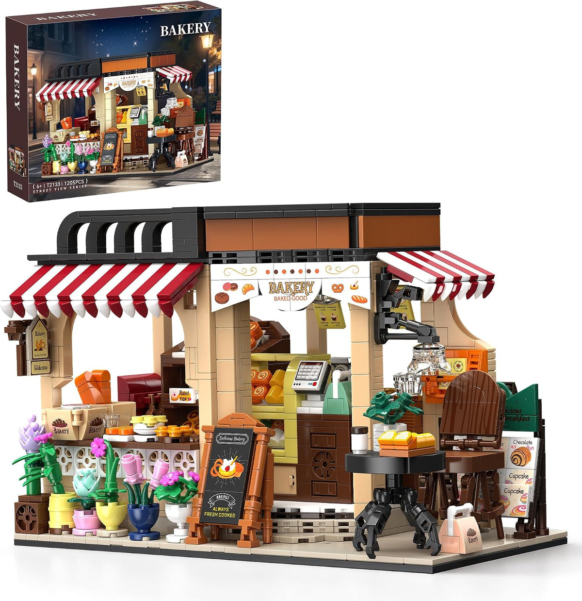 Brick-built coffee house shop with small café car out front – view 2