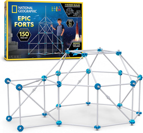 Large indoor play fort frame made of poles and connectors covered with a blanket