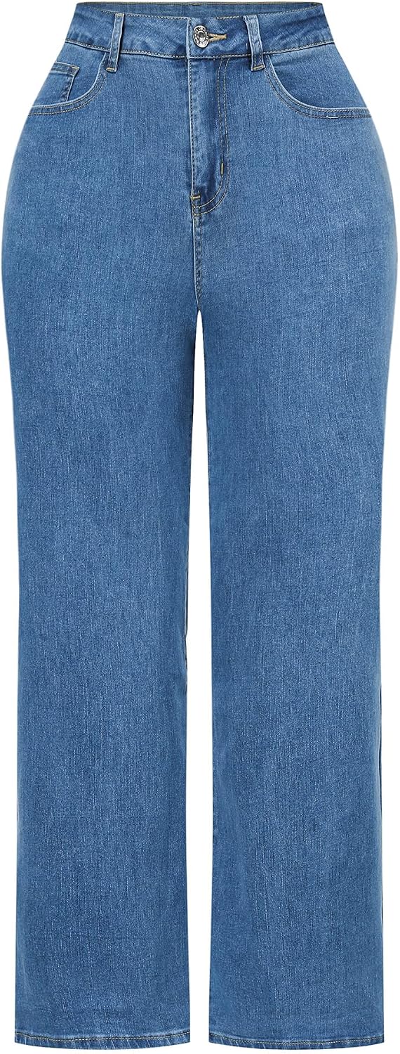 Women's High Waisted Wide Leg Jeans - Distressed Stretch Denim in Fourteen Washes for Casual Days - 10