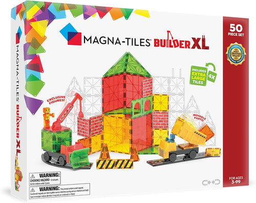 Tall tower built from colorful extra-large magnetic construction tiles