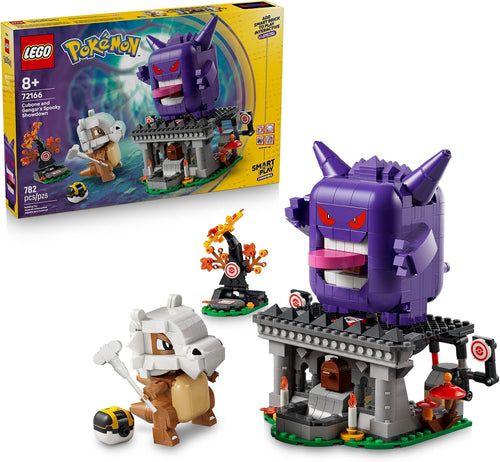 Spooky creature showdown brick scene with tree target and treasure chest
