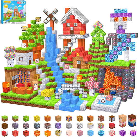 Colorful 1-inch magnetic cubes stacked into a small tower and pixel heart