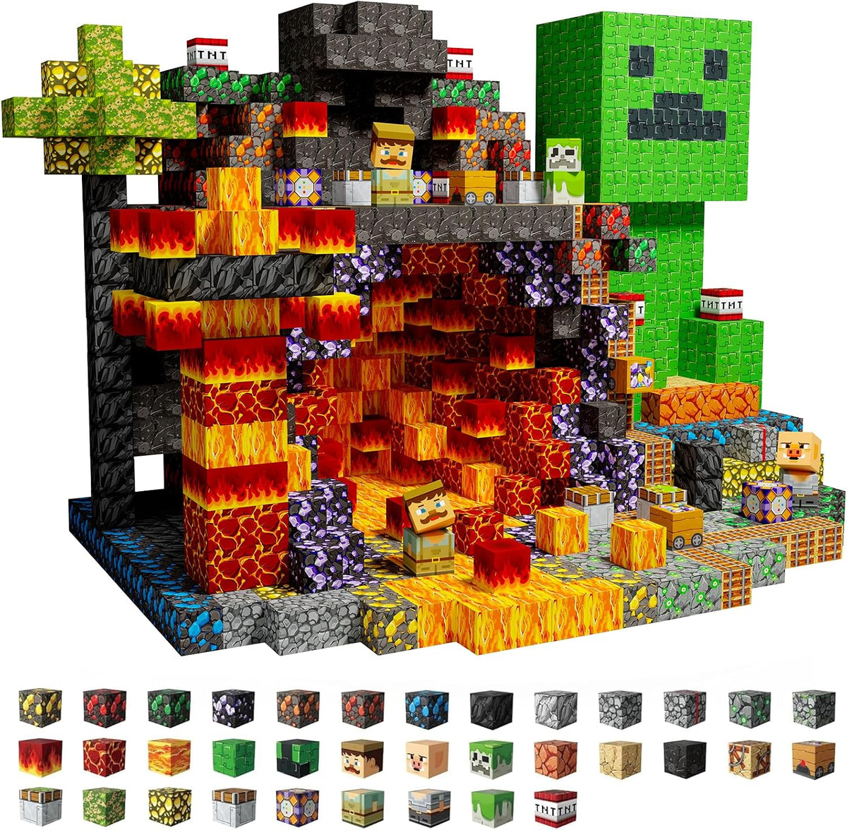 Magnetic 0.8-inch cube blocks built into a lava dig scene – view 8