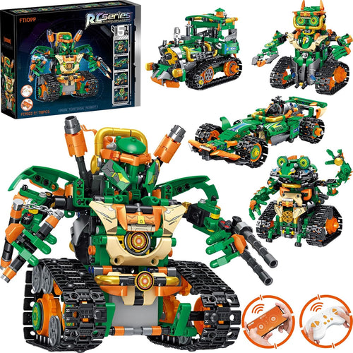 Five robot models built from one remote and app controlled STEM building set