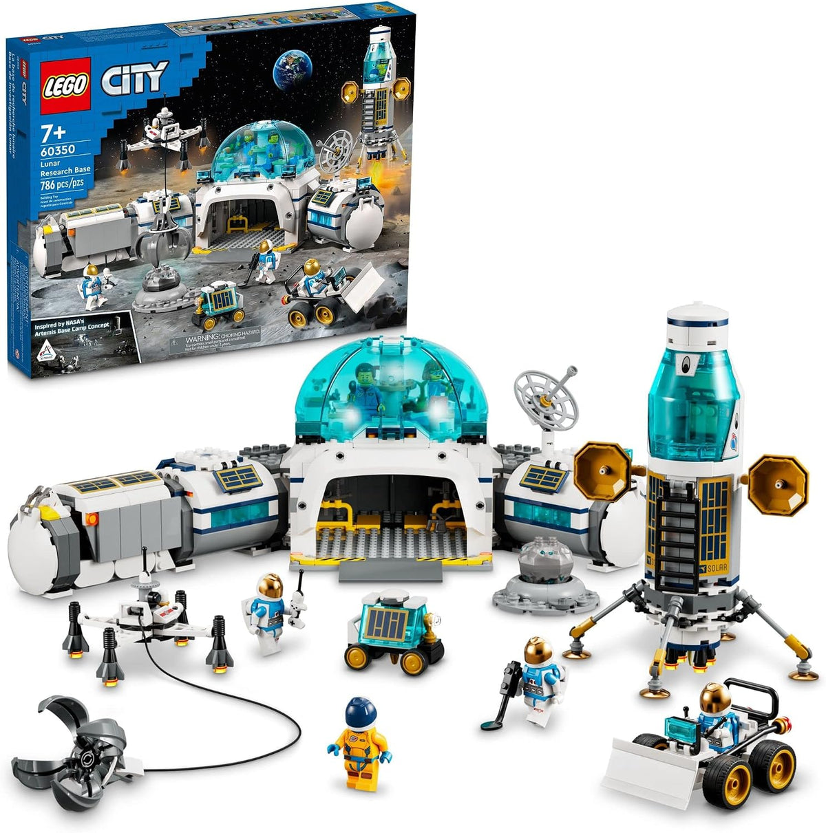 Moon base brick playset with lunar lander, rover and astronaut minifigures – view 2