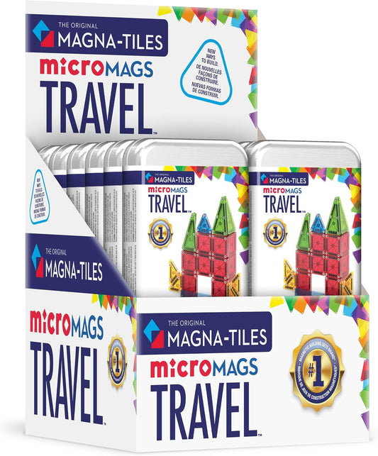 Small magnetic tiles in triangles and squares built on top of a metal travel tin