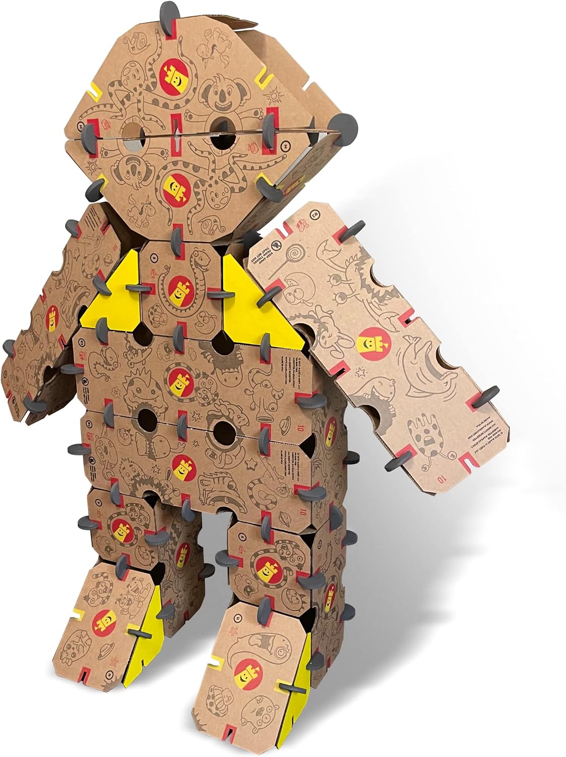Large kid-built play fort made from connected panels and rods